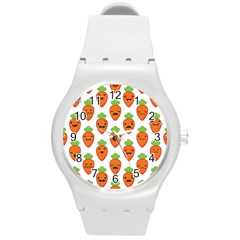 Seamless Background Carrots Emotions Illustration Face Smile Cry Cute Orange Round Plastic Sport Watch (m)