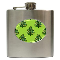 Seamless Background Green Leaves Black Outline Hip Flask (6 Oz) by Mariart