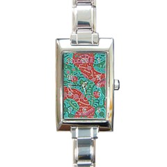 Recursive Coupled Turing Pattern Red Blue Rectangle Italian Charm Watch