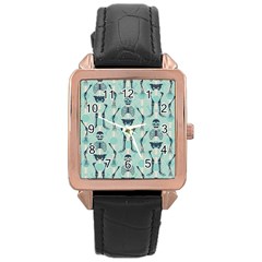 Skull Skeleton Repeat Pattern Subtle Rib Cages Bone Monster Halloween Rose Gold Leather Watch  by Mariart