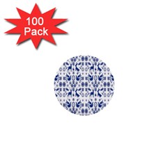 Rabbits Deer Birds Fish Flowers Floral Star Blue White Sexy Animals 1  Mini Buttons (100 Pack) 