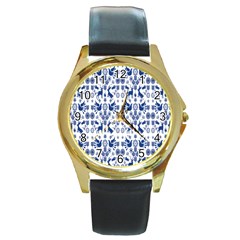 Rabbits Deer Birds Fish Flowers Floral Star Blue White Sexy Animals Round Gold Metal Watch