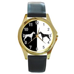 Dalmatian Dog Round Gold Metal Watch by Valentinaart