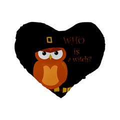 Halloween Orange Witch Owl Standard 16  Premium Flano Heart Shape Cushions by Valentinaart