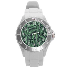 Coconut Leaves Summer Green Round Plastic Sport Watch (l) by Mariart