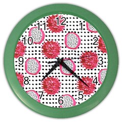 Fruit Patterns Bouffants Broken Hearts Dragon Polka Dots Red Black Color Wall Clocks by Mariart