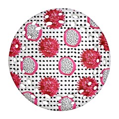 Fruit Patterns Bouffants Broken Hearts Dragon Polka Dots Red Black Ornament (round Filigree) by Mariart