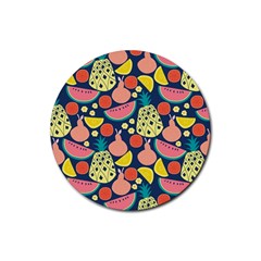 Fruit Pineapple Watermelon Orange Tomato Fruits Rubber Coaster (round)  by Mariart