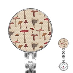 Mushroom Madness Red Grey Brown Polka Dots Stainless Steel Nurses Watch