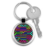 Optical Illusion Line Wave Chevron Rainbow Colorfull Key Chains (Round)  Front