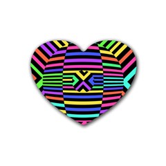 Optical Illusion Line Wave Chevron Rainbow Colorfull Rubber Coaster (heart)  by Mariart