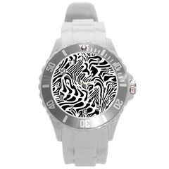 Psychedelic Zebra Black White Line Round Plastic Sport Watch (l)