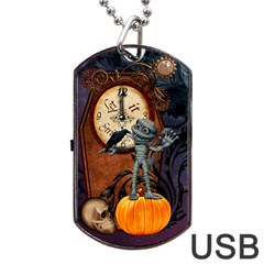 Funny Mummy With Skulls, Crow And Pumpkin Dog Tag Usb Flash (one Side) by FantasyWorld7