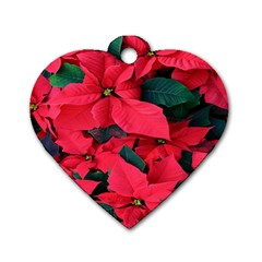 Red Poinsettia Flower Dog Tag Heart (one Side)