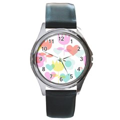 Tulip Lotus Sunflower Flower Floral Staer Love Pink Red Blue Green Round Metal Watch