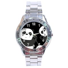 Cute Pandas Stainless Steel Analogue Watch by Valentinaart