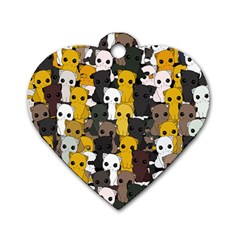 Cute Cats Pattern Dog Tag Heart (two Sides) by Valentinaart