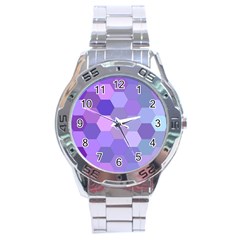 Purple Hexagon Background Cell Stainless Steel Analogue Watch by Nexatart