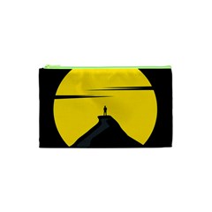 Man Mountain Moon Yellow Sky Cosmetic Bag (xs) by Nexatart