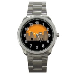 City Buildings Couple Man Women Sport Metal Watch by Nexatart