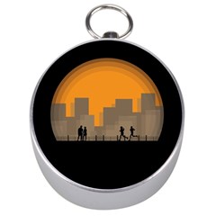 City Buildings Couple Man Women Silver Compasses by Nexatart