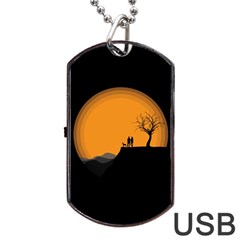 Couple Dog View Clouds Tree Cliff Dog Tag Usb Flash (two Sides) by Nexatart