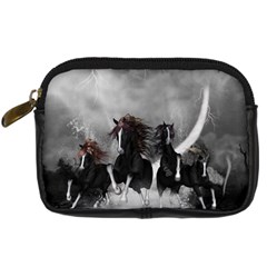 Awesome Wild Black Horses Running In The Night Digital Camera Cases by FantasyWorld7