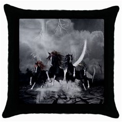 Awesome Wild Black Horses Running In The Night Throw Pillow Case (black) by FantasyWorld7