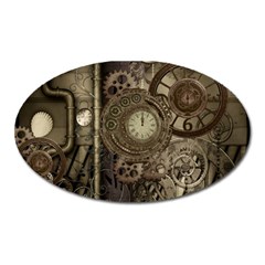 Stemapunk Design With Clocks And Gears Oval Magnet by FantasyWorld7