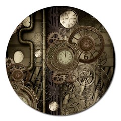 Stemapunk Design With Clocks And Gears Magnet 5  (round) by FantasyWorld7