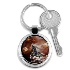 Steampunk, Awesome Steampunk Horse With Clocks And Gears In Silver Key Chains (round)  by FantasyWorld7