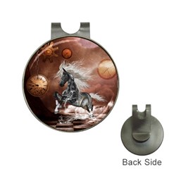 Steampunk, Awesome Steampunk Horse With Clocks And Gears In Silver Hat Clips With Golf Markers by FantasyWorld7