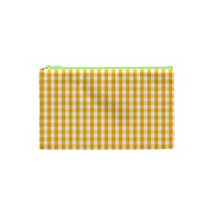 Pale Pumpkin Orange And White Halloween Gingham Check Cosmetic Bag (xs) by PodArtist