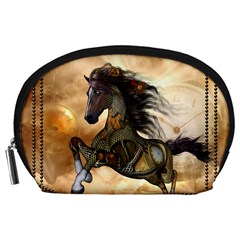 Steampunk, Wonderful Steampunk Horse With Clocks And Gears, Golden Design Accessory Pouches (large)  by FantasyWorld7