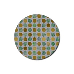 Green And Golden Dots Pattern                            Rubber Round Coaster (4 Pack) by LalyLauraFLM