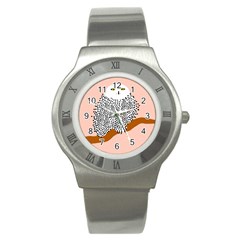 Animals Bird Owl Pink Polka Dots Stainless Steel Watch by Mariart