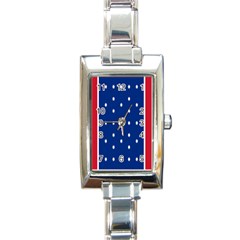 British American Flag Red Blue Star Rectangle Italian Charm Watch