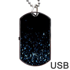 Blue Glowing Star Particle Random Motion Graphic Space Black Dog Tag Usb Flash (two Sides) by Mariart