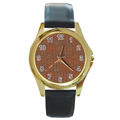 Brick Wall Brown Line Round Gold Metal Watch