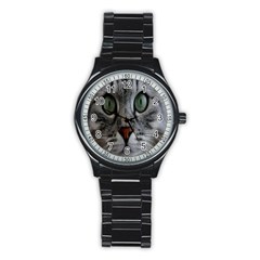 Cat Face Eyes Gray Fluffy Cute Animals Stainless Steel Round Watch by Mariart