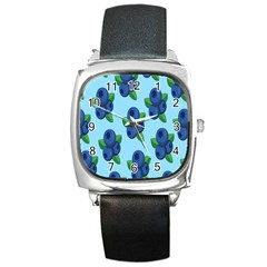 Fruit Nordic Grapes Green Blue Square Metal Watch by Mariart