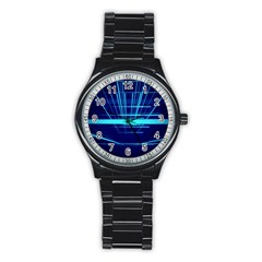 Grid Structure Blue Line Stainless Steel Round Watch