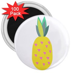 Pineapple Fruite Yellow Triangle Pink 3  Magnets (100 Pack) by Mariart