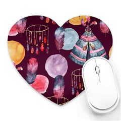 Boho Tribal Watercolor Pattern  Heart Mousepads by paulaoliveiradesign