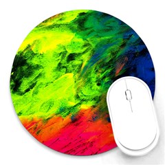 Neon Rainbow Green Pink Blue Red Painting Round Mousepads by Mariart