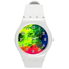 Neon Rainbow Green Pink Blue Red Painting Round Plastic Sport Watch (m)