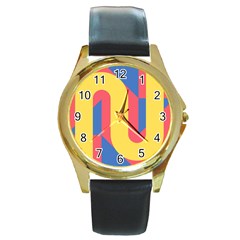 Rainbow Sign Yellow Red Blue Retro Round Gold Metal Watch