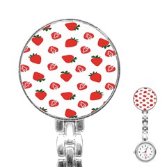 Red Fruit Strawberry Pattern Stainless Steel Nurses Watch