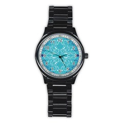 Repeatable Patterns Shutterstock Blue Leaf Heart Love Stainless Steel Round Watch by Mariart