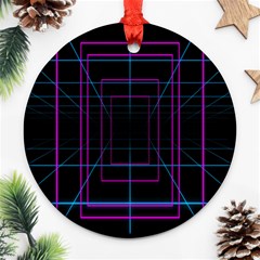 Retro Neon Grid Squares And Circle Pop Loop Motion Background Plaid Purple Ornament (round)